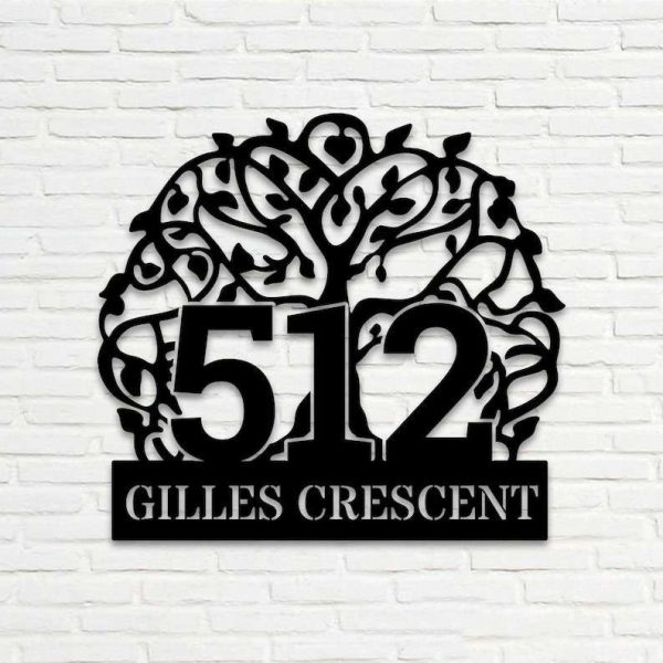 Personalized Tree of Life Address Sign Hippe Peace House Number Plaque Custom Metal Sign