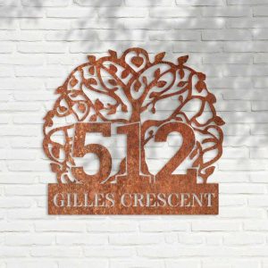 Personalized Tree of Life Address Sign Hippie Peace House Number Plaque Custom Metal Sign 2 1