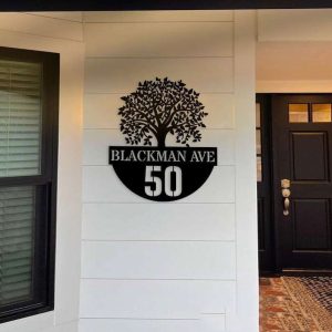 Personalized Tree of Life Address Sign Oak Tree House Number Plaque Custom Metal Sign