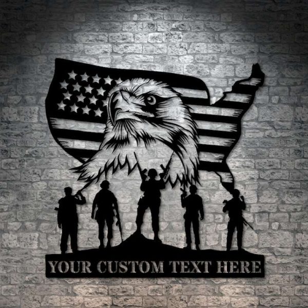 Personalized US Flag Military Eagle Sign Veteran Day Patriotic Decor Gift Custom Metal Sign