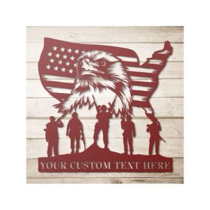 Personalized US Flag Military Eagle Sign Veteran Day Patriotic Decor Gift Custom Metal Sign