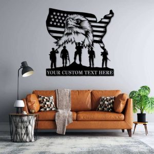 Personalized US Flag Military Eagle Sign Veteran Day Patriotic Decor Gift Custom Metal Sign 4