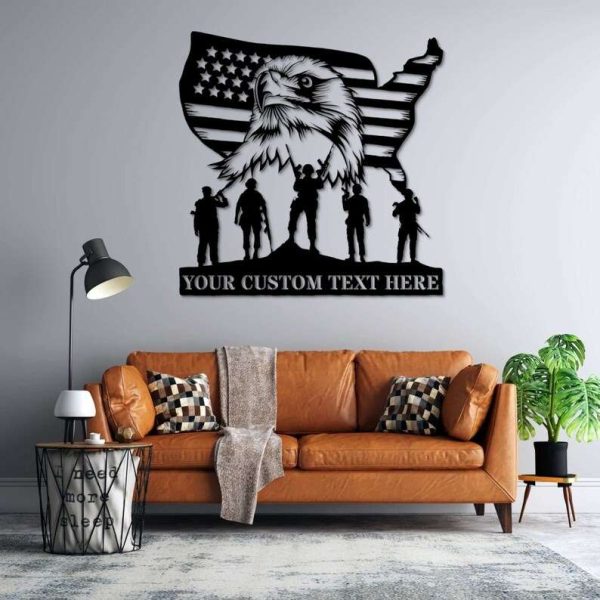 Personalized US Flag Military Eagle Sign Veteran Day Patriotic Decor Gift Custom Metal Sign