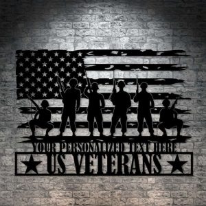 Personalized US Veterans Flag Sign Army Wall Art Portrait Home Of The Free Veteran Day Patriotic Decor Gift Custom Metal Sign 1