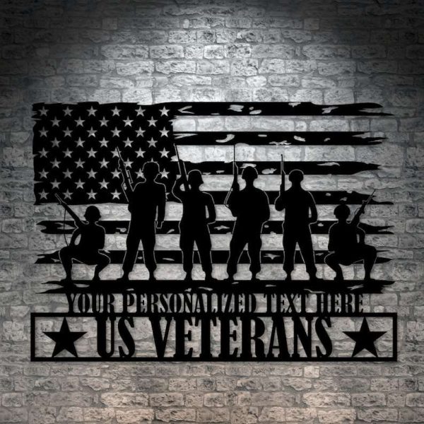 Personalized US Veterans Flag Sign Army Wall Art Portrait Home Of The Free Veteran Day Patriotic Decor Gift Custom Metal Sign