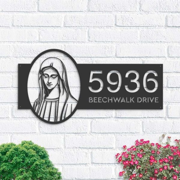 Personalized Virgin Mary Christian Address Sign House Number Plaque Custom Metal Sign