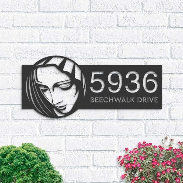 Personalized Virgin Mary Christian Address Sign House Number Plaque Custom Metal Sign