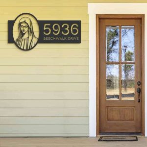 Personalized Virgin Mary Christian Address Sign House Number Plaque Custom Metal Sign 2 1