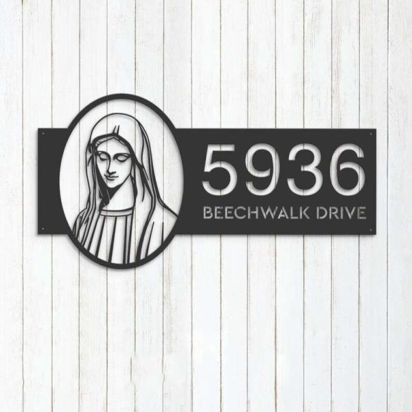 Personalized Virgin Mary Christian Address Sign House Number Plaque Custom Metal Sign