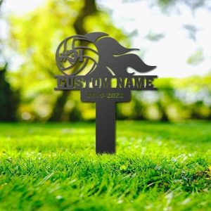 Personalized Volleyball Memorial Sign Yard Stakes Volleyball Player Grave Marker Cemetery Decor Custom Metal Sign 1