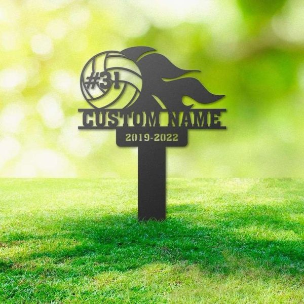 Personalized Volleyball Memorial Sign Yard Stakes Volleyball Player Grave Marker Cemetery Decor Custom Metal Sign