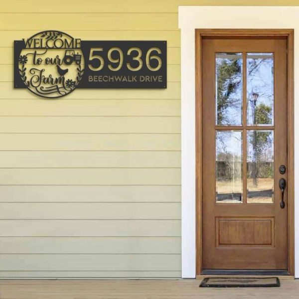 Personalized Welcome to Our Farm Address Sign Farm House Number Plaque Custom Metal Sign