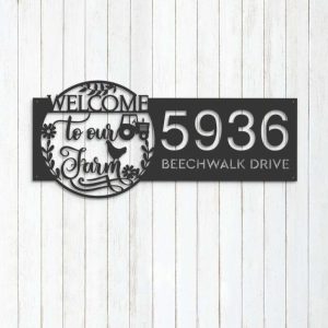 Personalized Welcome to Our Farm Address Sign Farm House Number Plaque Custom Metal Sign