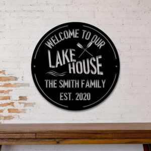 Personalized Welcome to Our Lake House Paddle Sign Lakehouse Beach House Home Decor Custom Metal Sign 1