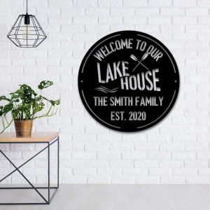 Personalized Welcome to Our Lake House Paddle Sign Lakehouse Beach House Home Decor Custom Metal Sign 4