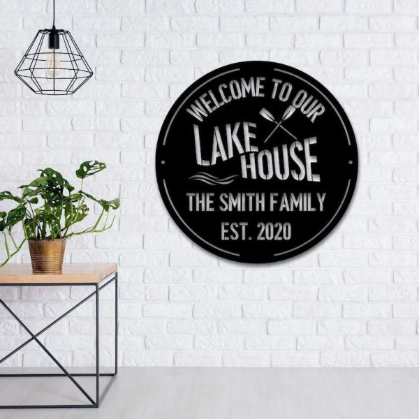 Personalized Welcome to Our Lake House Paddle Sign Lakehouse Beach House Home Decor Custom Metal Sign