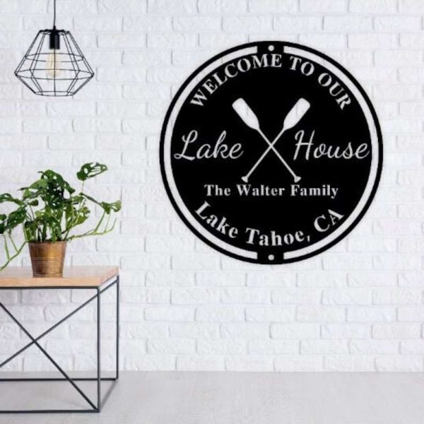 Personalized Welcome to Our Lake House Sign Lakehouse Beach House Home Decor Custom Metal Sign