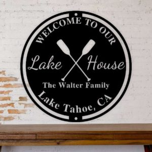 Personalized Welcome to Our Lake House Sign Lakehouse Beach House Home Decor Custom Metal Sign 3