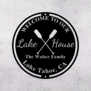 Personalized Welcome to Our Lake House Sign Lakehouse Beach House Home Decor Custom Metal Sign 4