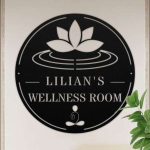 Personalized Wellness Room Lotus Yoga Studio Home Decor Custom Metal Sign