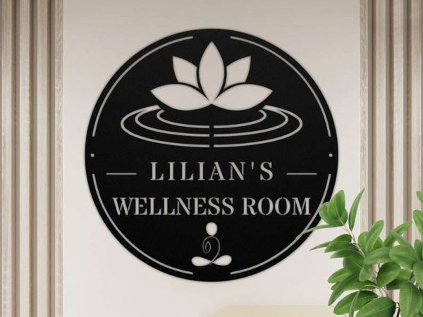 Personalized Wellness Room Lotus Yoga Studio Home Decor Custom Metal Sign