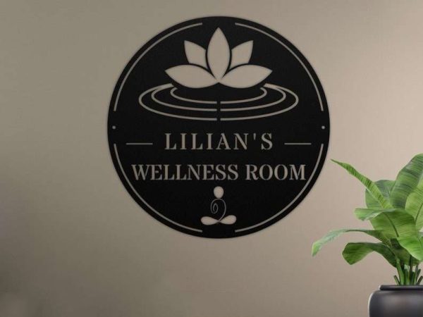 Personalized Wellness Room Lotus Yoga Studio Home Decor Custom Metal Sign