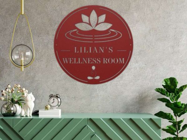 Personalized Wellness Room Lotus Yoga Studio Home Decor Custom Metal Sign