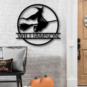 Personalized Witch Halloween Metal Sign Custom Family Name Signs Halloween Decoration for Home 2