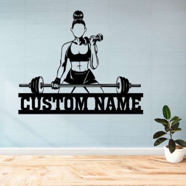 Personalized Women’s Fitness Gym Dumbbell Sign Home Decor Custom Metal Sign