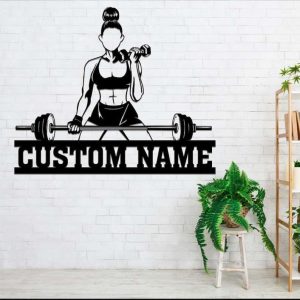 Personalized Women’s Fitness Gym Dumbbell Sign Home Decor Custom Metal Sign