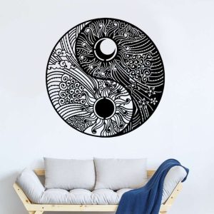 Personalized Yin Yang Sun Moon Boho Yoga Studio Home Decor Custom Metal Sign