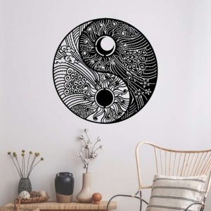 Personalized Yin Yang Sun Moon Boho Yoga Studio Home Decor Custom Metal Sign 2