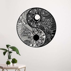 Personalized Yin Yang Sun Moon Boho Yoga Studio Home Decor Custom Metal Sign 3