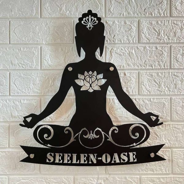 Personalized Yoga Buddha Lotus Yoga Studio Home Decor Custom Metal Sign