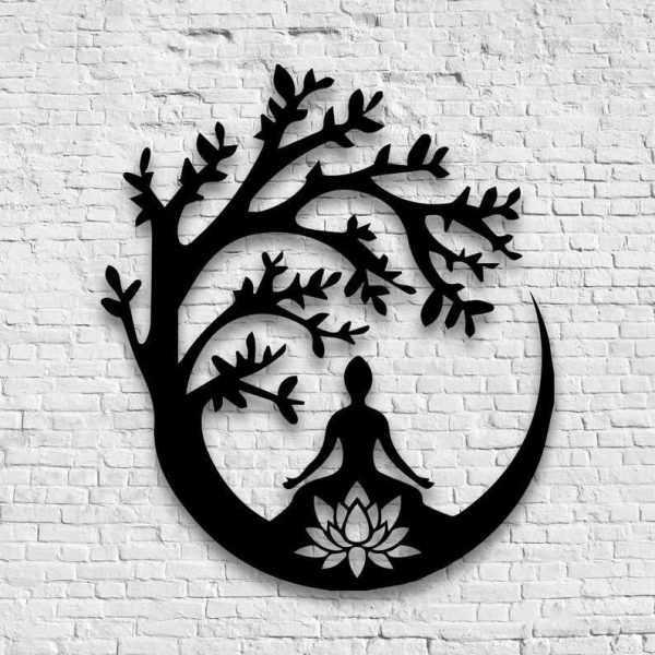 Personalized Yoga Buddha Tree Buddhist  Yoga Studio Home Decor Custom Metal Sign