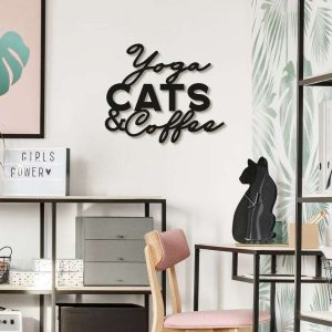 Personalized Yoga Cats & Coffee Sign Yoga Studio Home Decor Custom Metal Sign