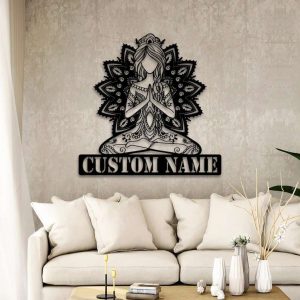 Personalized Yoga Girl Mandala Sign Yoga Studio Home Decor Custom Metal Sign