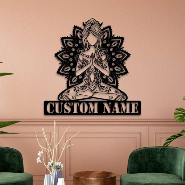 Personalized Yoga Girl Mandala Sign Yoga Studio Home Decor Custom Metal Sign