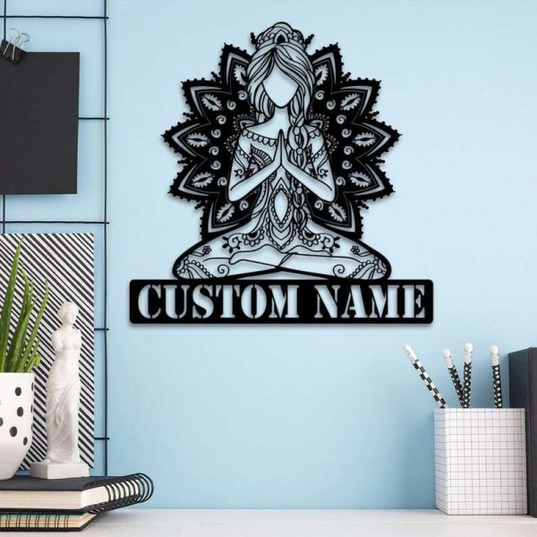 Personalized Yoga Girl Mandala Sign Yoga Studio Home Decor Custom Metal Sign