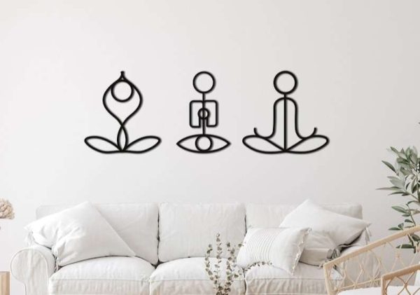 Personalized Yoga Poses Set of 3 Namaste Meditation Room Yoga Studio Home Decor Custom Metal Sign