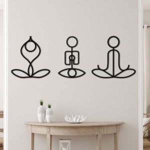 Personalized Yoga Poses Set of 3 Namaste Meditation Room Yoga Studio Home Decor Custom Metal Sign