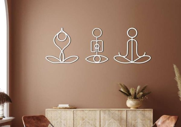 Personalized Yoga Poses Set of 3 Namaste Meditation Room Yoga Studio Home Decor Custom Metal Sign