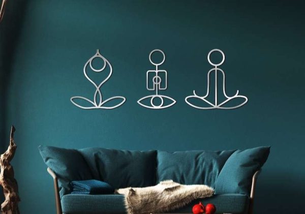 Personalized Yoga Poses Set of 3 Namaste Meditation Room Yoga Studio Home Decor Custom Metal Sign