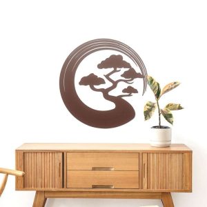 Personalized Zen Circle Bonsai Spiritual Yoga Studio Home Decor Custom Metal Sign