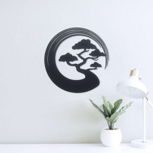 Personalized Zen Circle Bonsai Spiritual Yoga Studio Home Decor Custom Metal Sign