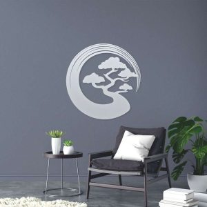 Personalized Zen Circle Bonsai Spiritual Yoga Studio Home Decor Custom Metal Sign 3