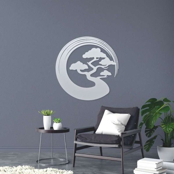 Personalized Zen Circle Bonsai Spiritual Yoga Studio Home Decor Custom Metal Sign