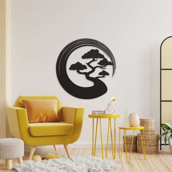 Personalized Zen Circle Bonsai Wall Art for Meditation Room Yoga Studio Spiritual Decor Buddhist Gift Custom Metal Sign