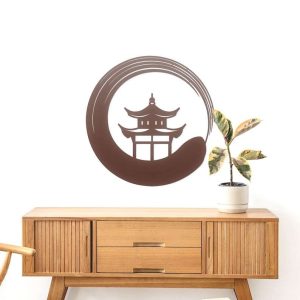 Personalized Zen Circle Pagoda Japanese Yoga Studio Home Decor Custom Metal Sign