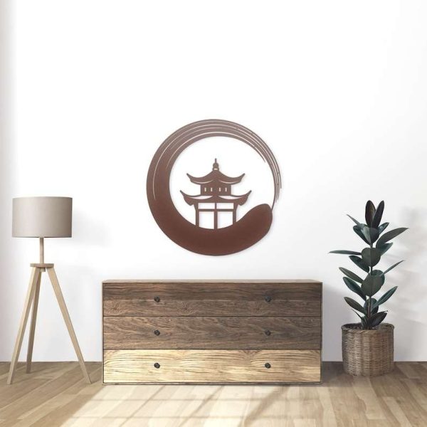 Personalized Zen Circle Pagoda Japanese Yoga Studio Home Decor Custom Metal Sign